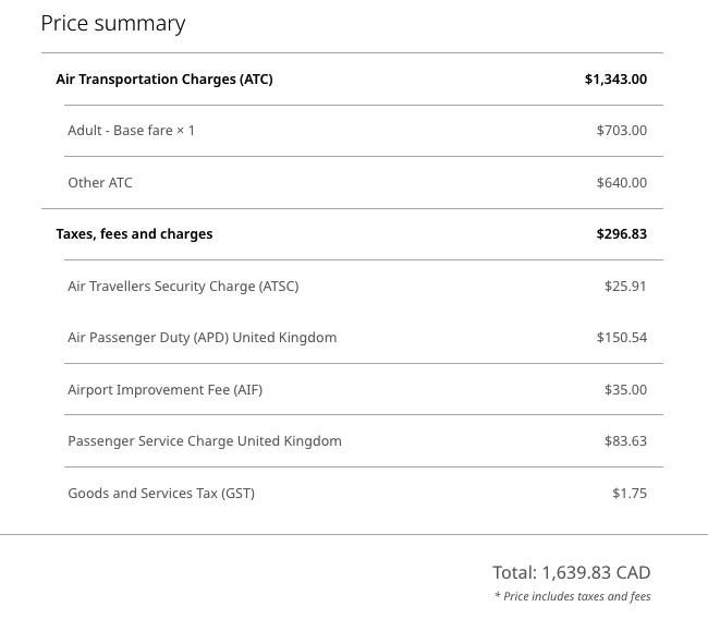 WestJet Calgary to London pricing